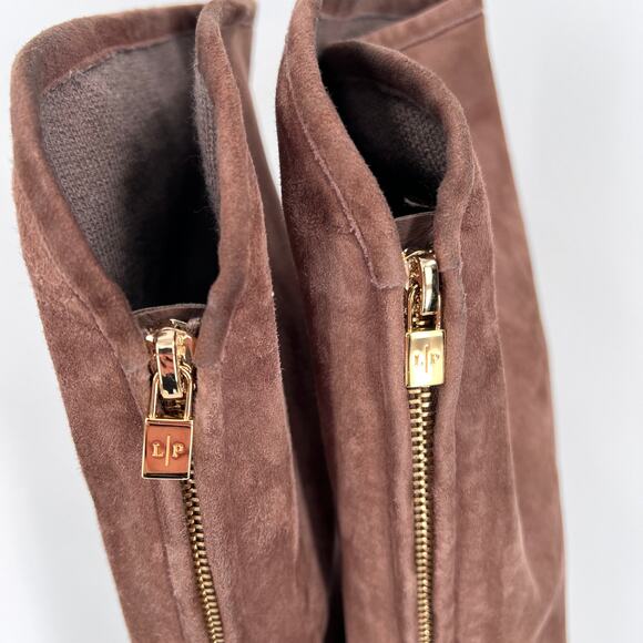 LORO PIANA Suede Knee High Boots Womens 39 Light Brown Sharmaine Cashmere Lined - Picture 6 of 16